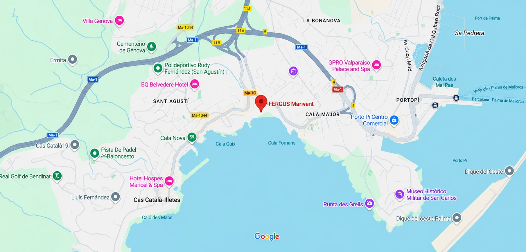 Cómo llegar a FERGUS Marivent Mapa de ubicación de FERGUS Marivent en Cala Major, Mallorca